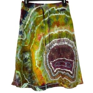 Eileen Fisher Linen Skirt Womens XS PP Organic Handmade Geode Tie Dye Green